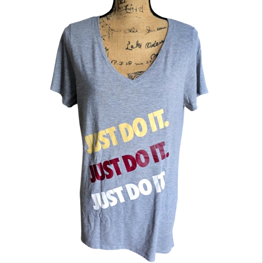 Nike Gray Just Do It V-Neck Tee -- Size XL